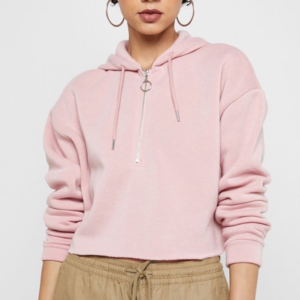 Topshop Cropped Zip Detail Hoodie